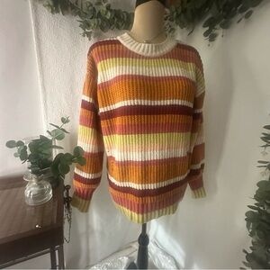 True Craft Colorful Striped Chenille Crew Neck Sweater Medium